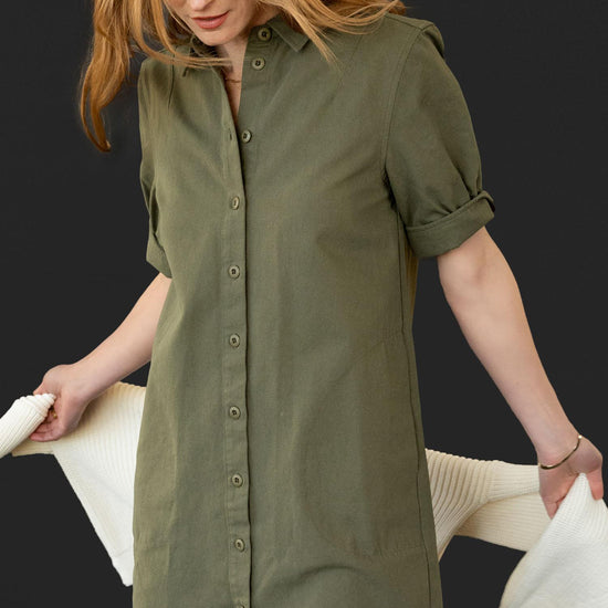 Short Sleeve Shirt Dress Womens Dress Army C1