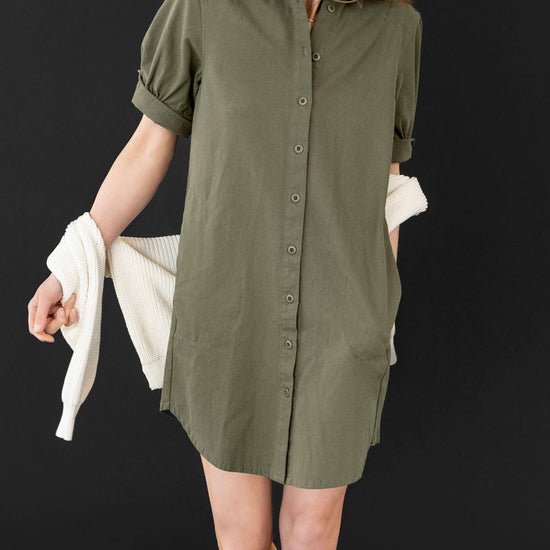 Short Sleeve Shirt Dress Womens Dress Army C2