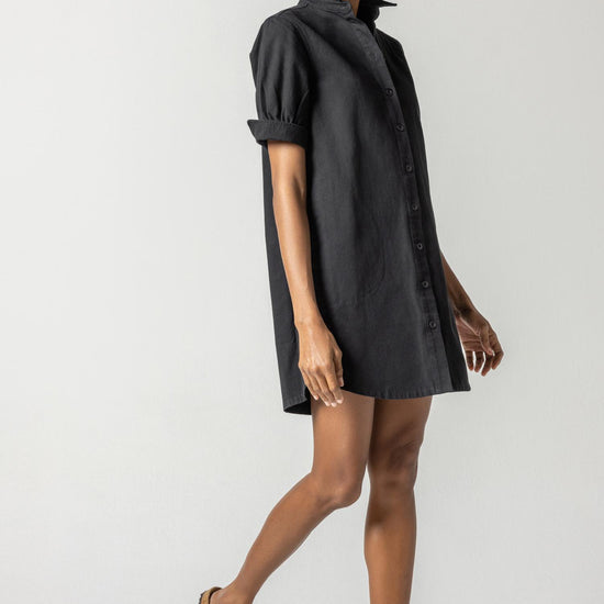 Short Sleeve Shirt Dress Womens Dress Black A1