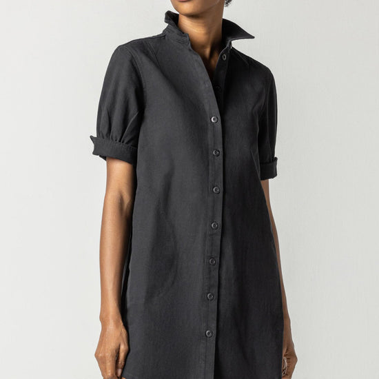 Short Sleeve Shirt Dress Womens Dress Black A2