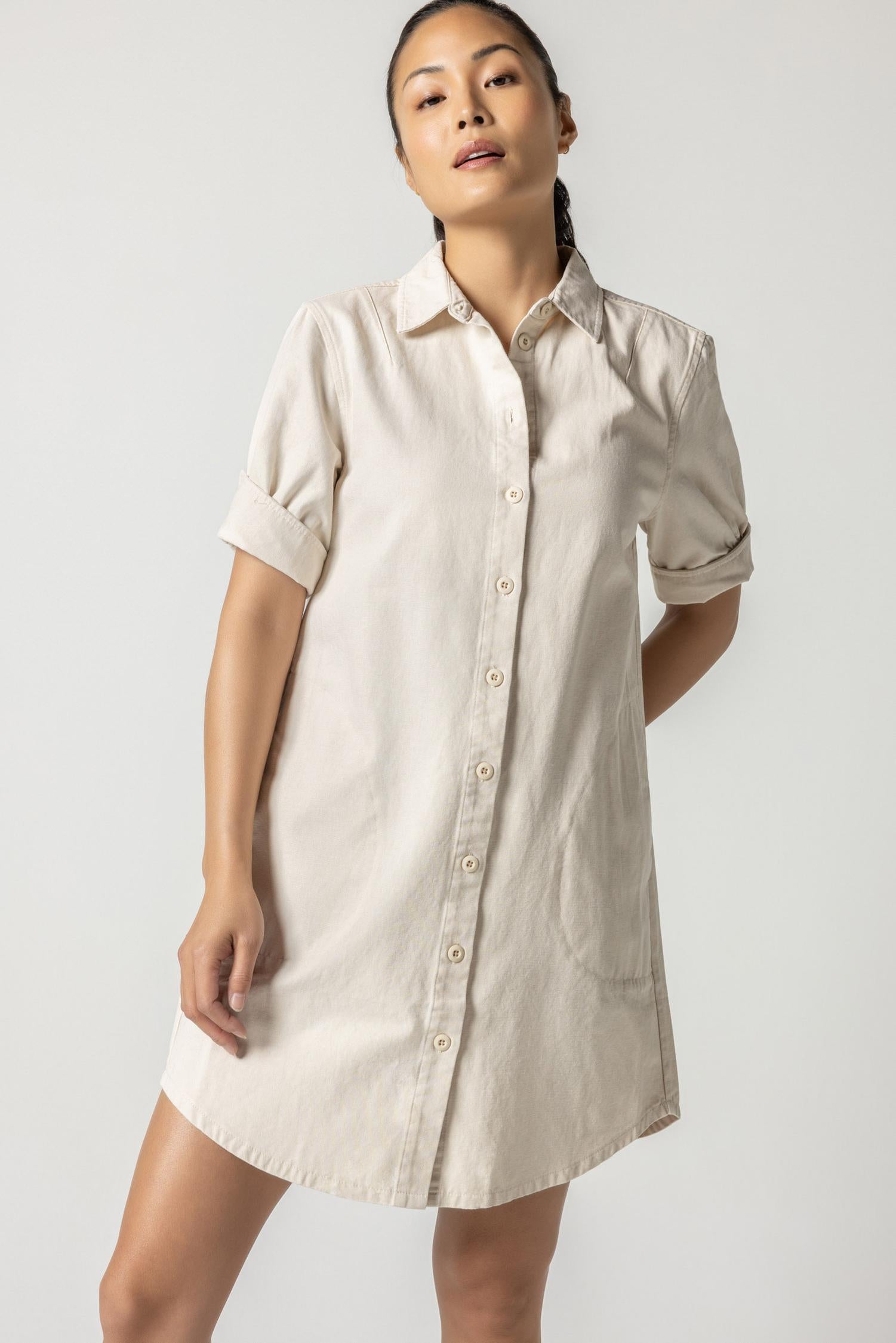 Short Sleeve Shirt Dress Womens Dress Natural A1