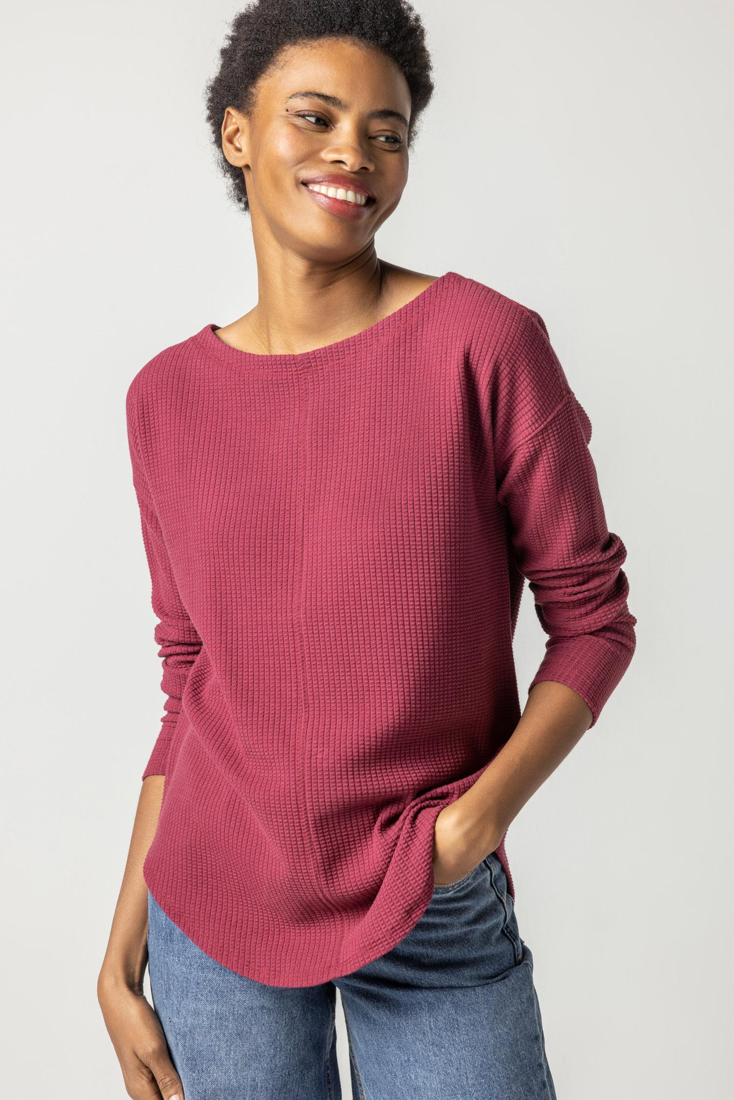 Shirttail Hem Boatneck Womens Top Rosewood A1