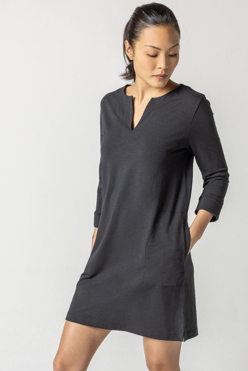 3/4 Sleeve Split Neck Dress