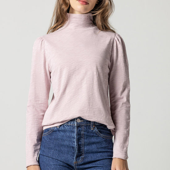 Puff Sleeve Turtleneck Womens Top Iced Lilac A1