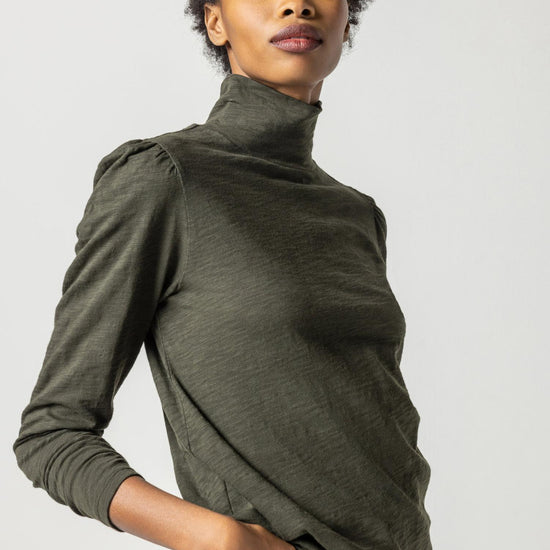 Puff Sleeve Turtleneck Womens Top Loden A1