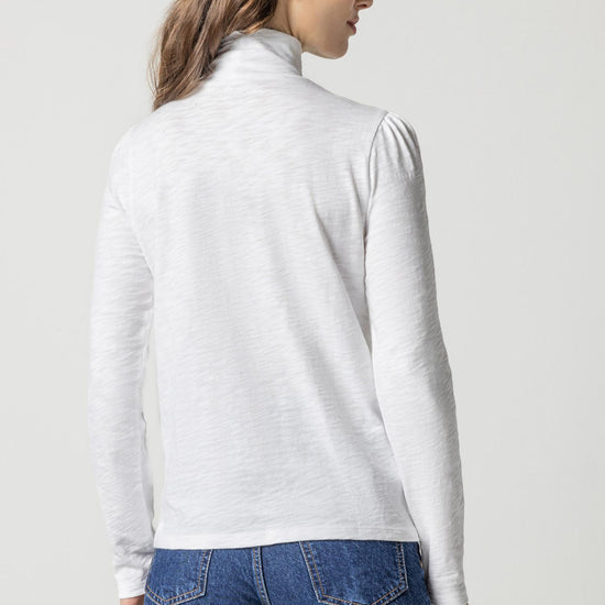 Puff Sleeve Turtleneck Womens Top White A2