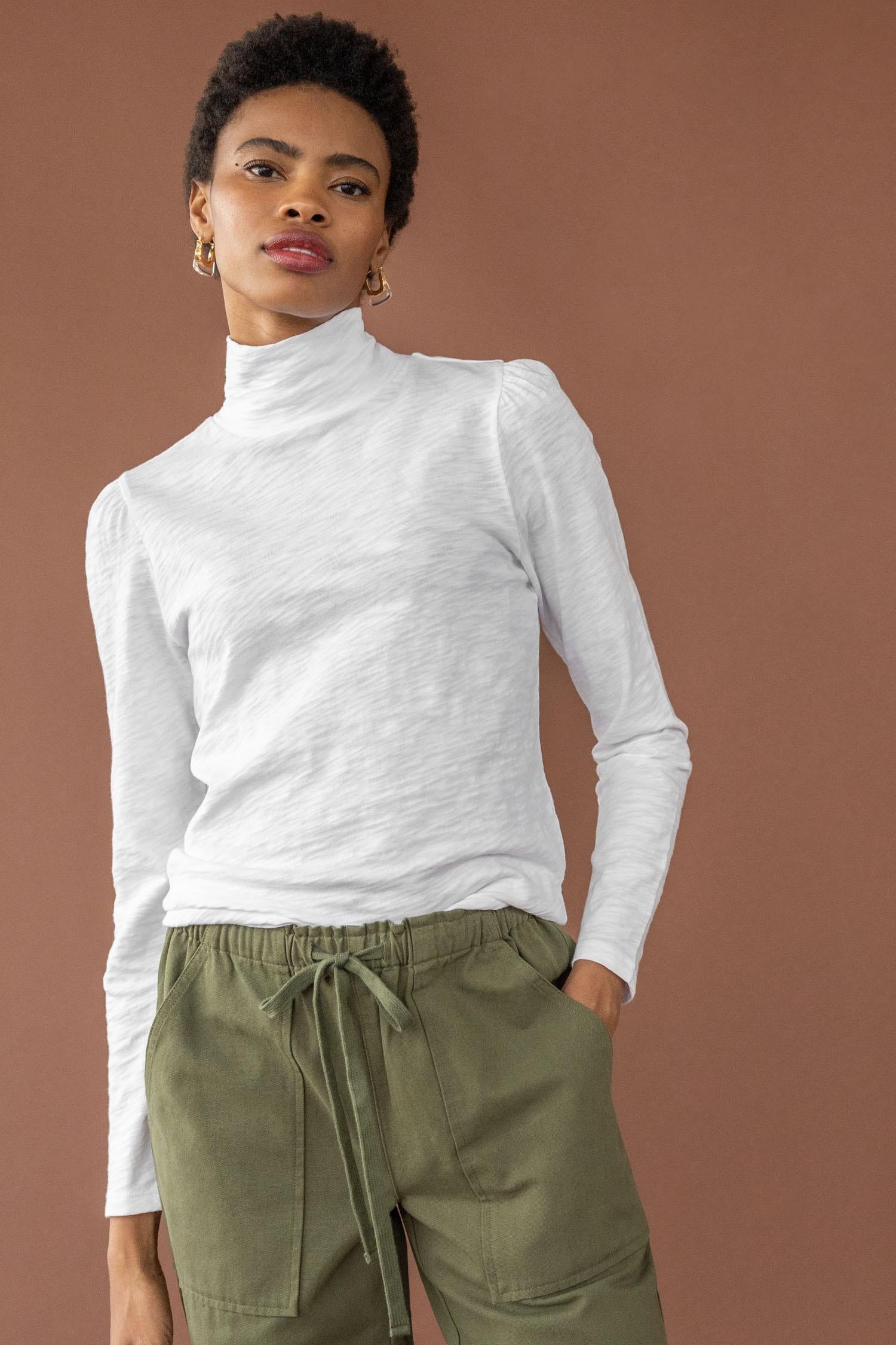 Puff sleeve turtleneck sweater best sale