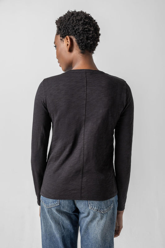 Long Sleeve Crewneck Womens Top Black A2