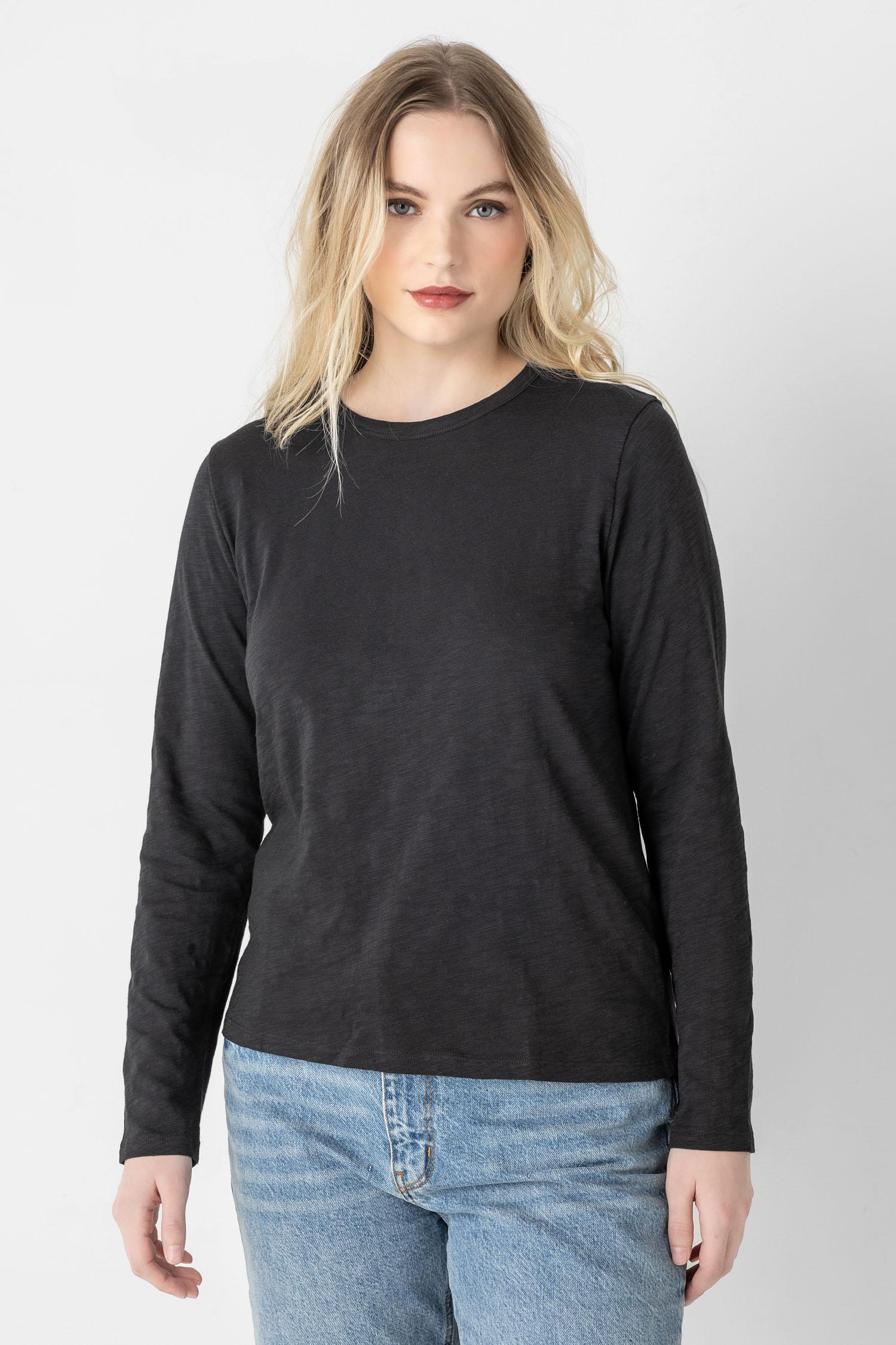 Long Sleeve Crewneck Womens Top Black A4