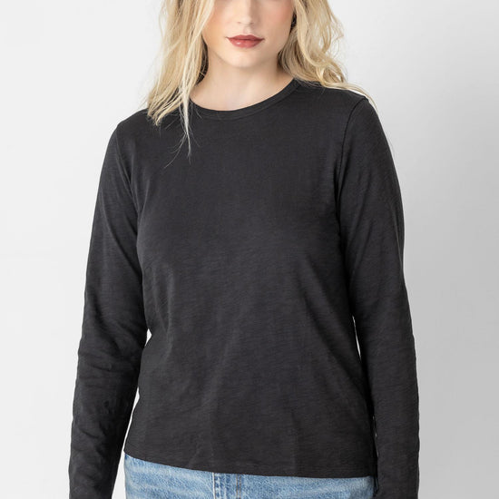 Long Sleeve Crewneck Womens Top Black A4