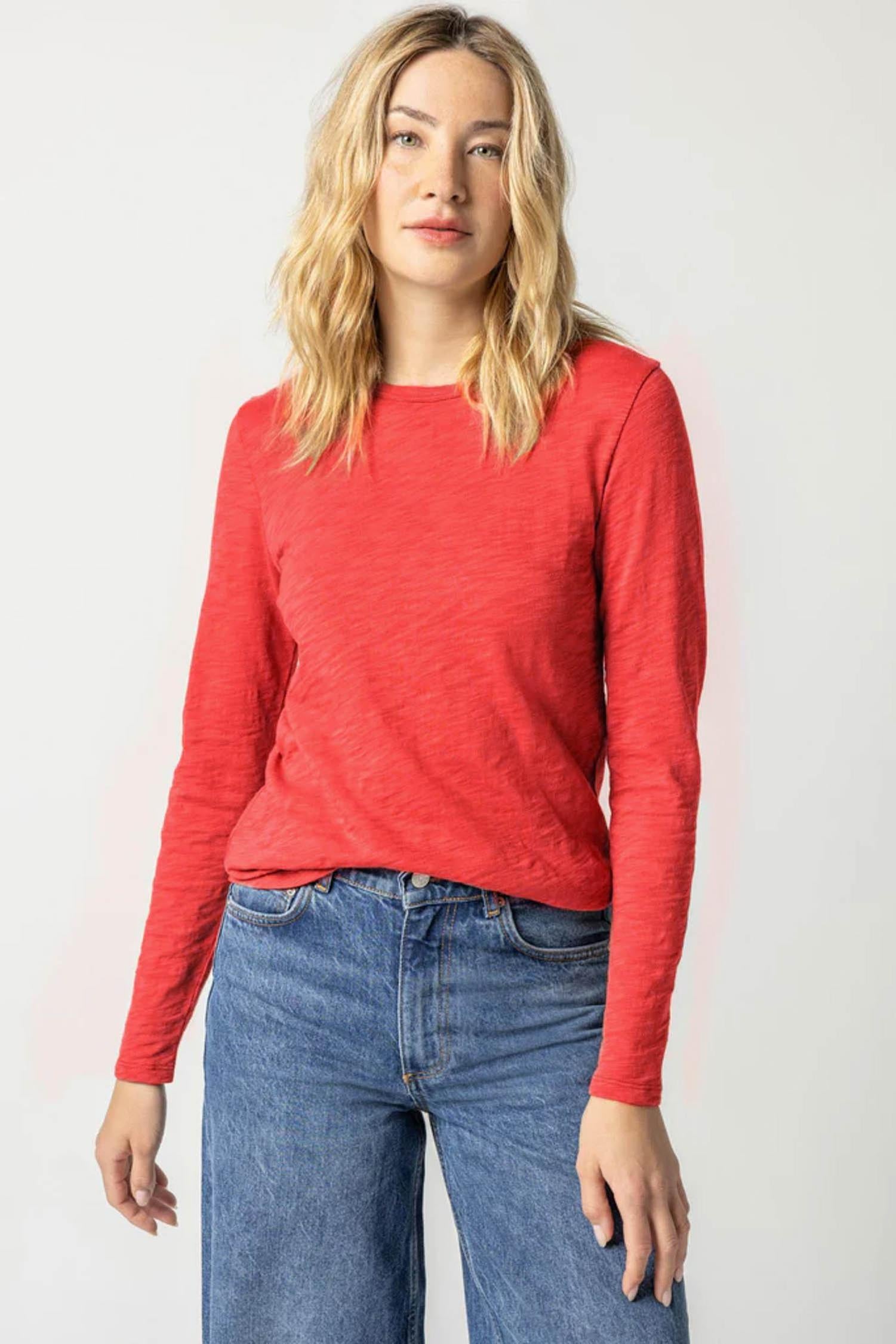 Long Sleeve Crewneck Womens Top Cinnabar A1