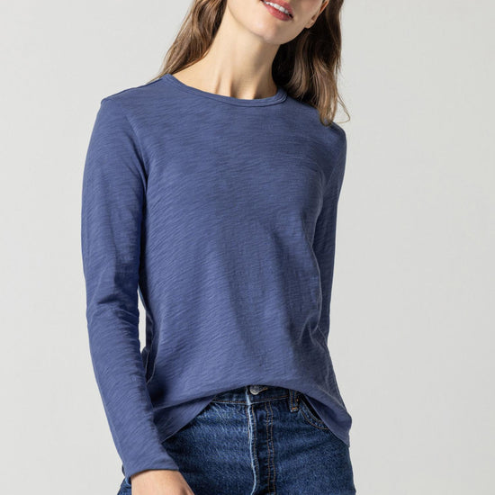 Long Sleeve Crewneck Womens Top Navy A1