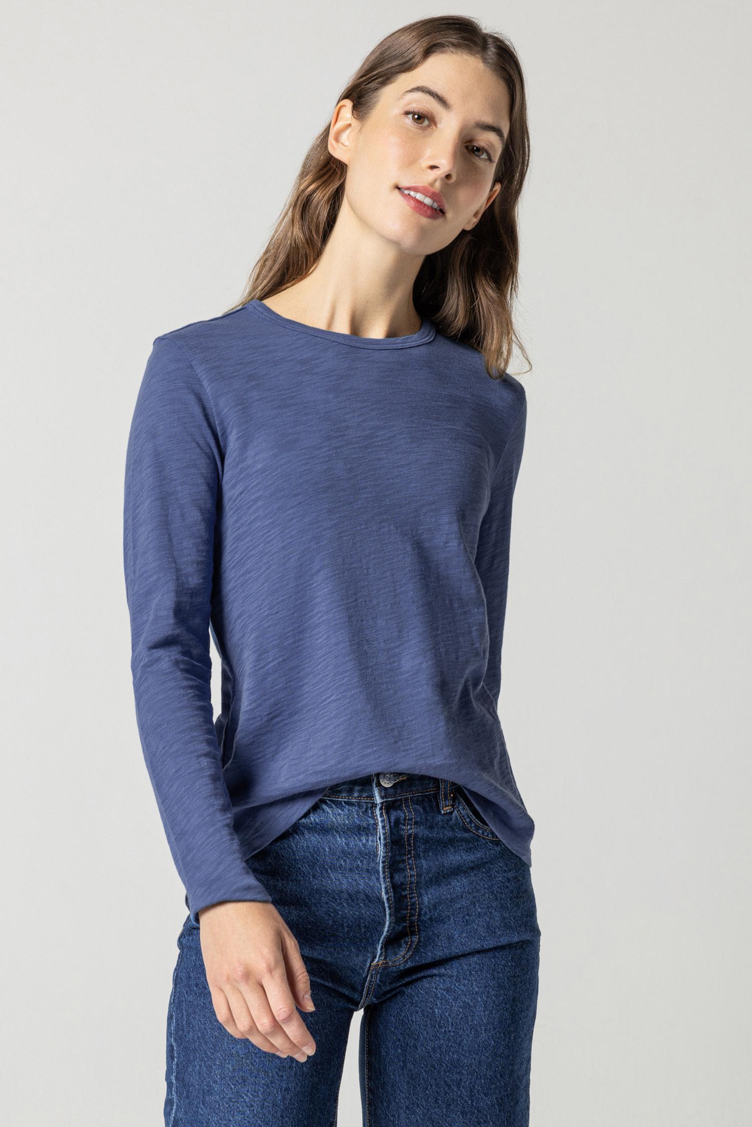 Long Sleeve Crewneck Womens Top Navy A1