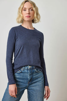 Long Sleeve Crewneck Womens Top Navy A1