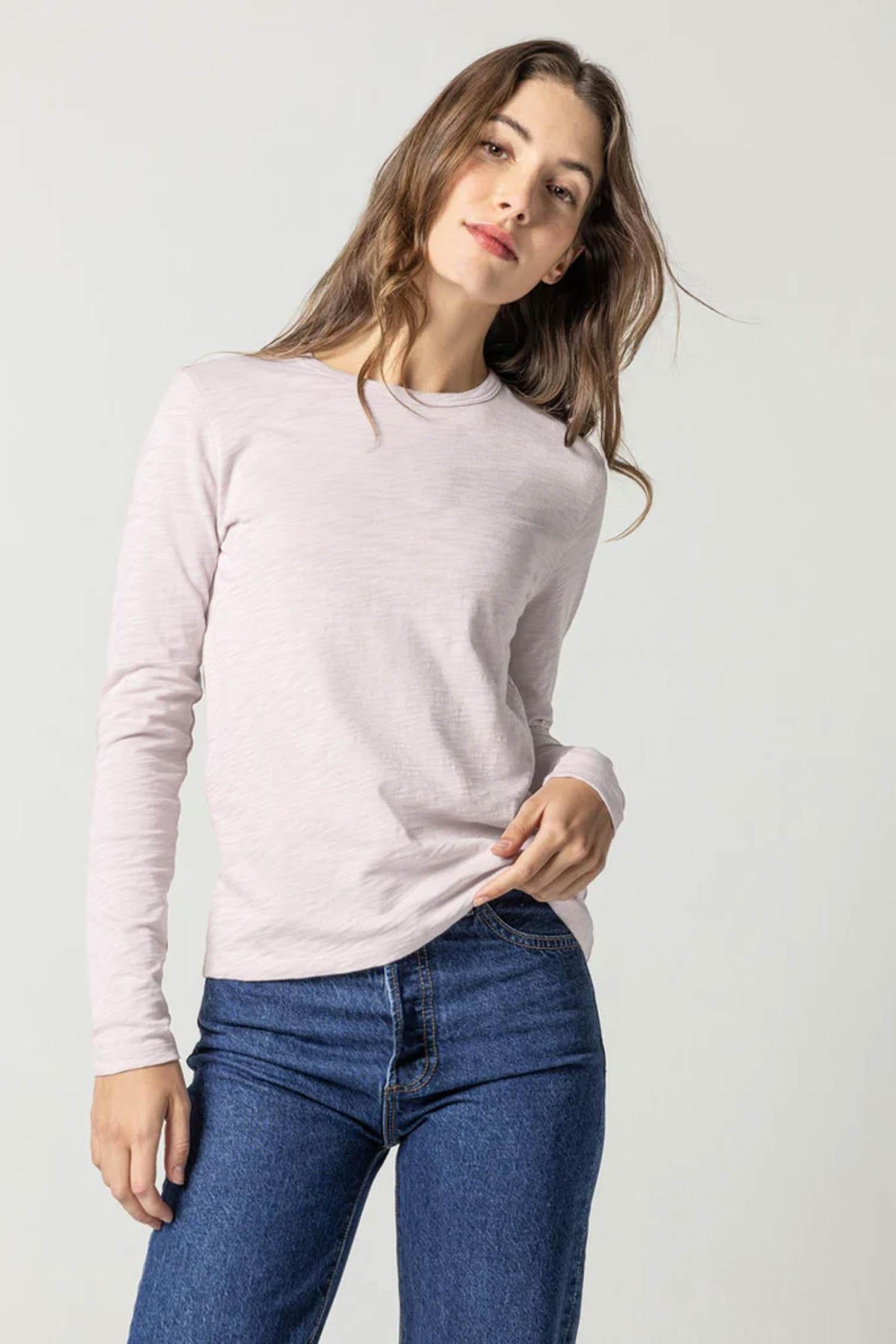 Long Sleeve Crewneck Womens Top Soft Orchid A1