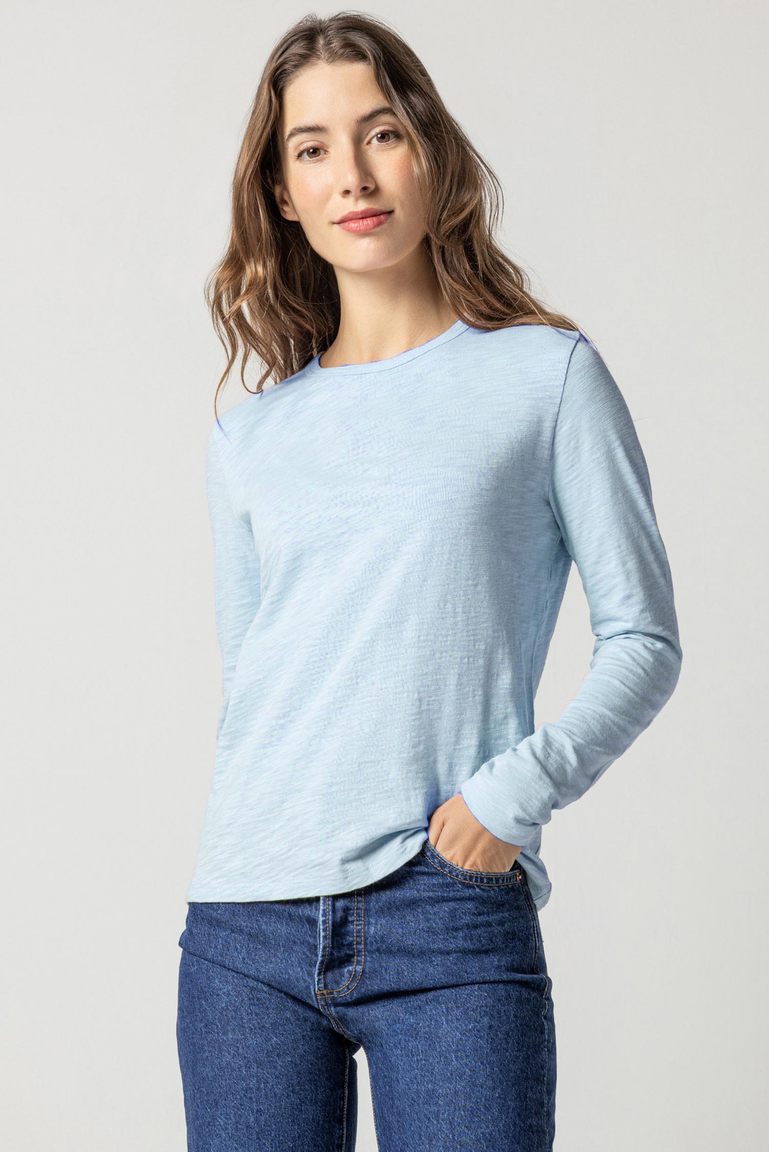 Long Sleeve Crewneck Womens Top Steel Blue A1