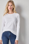 Long Sleeve Crewneck Womens Top White A1