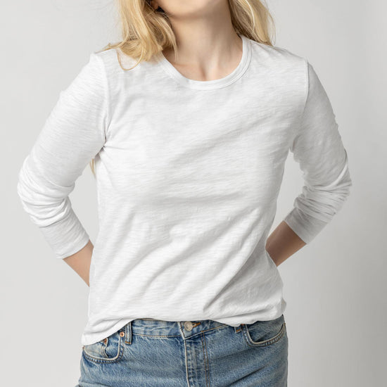 Long Sleeve Crewneck Womens Top White A3