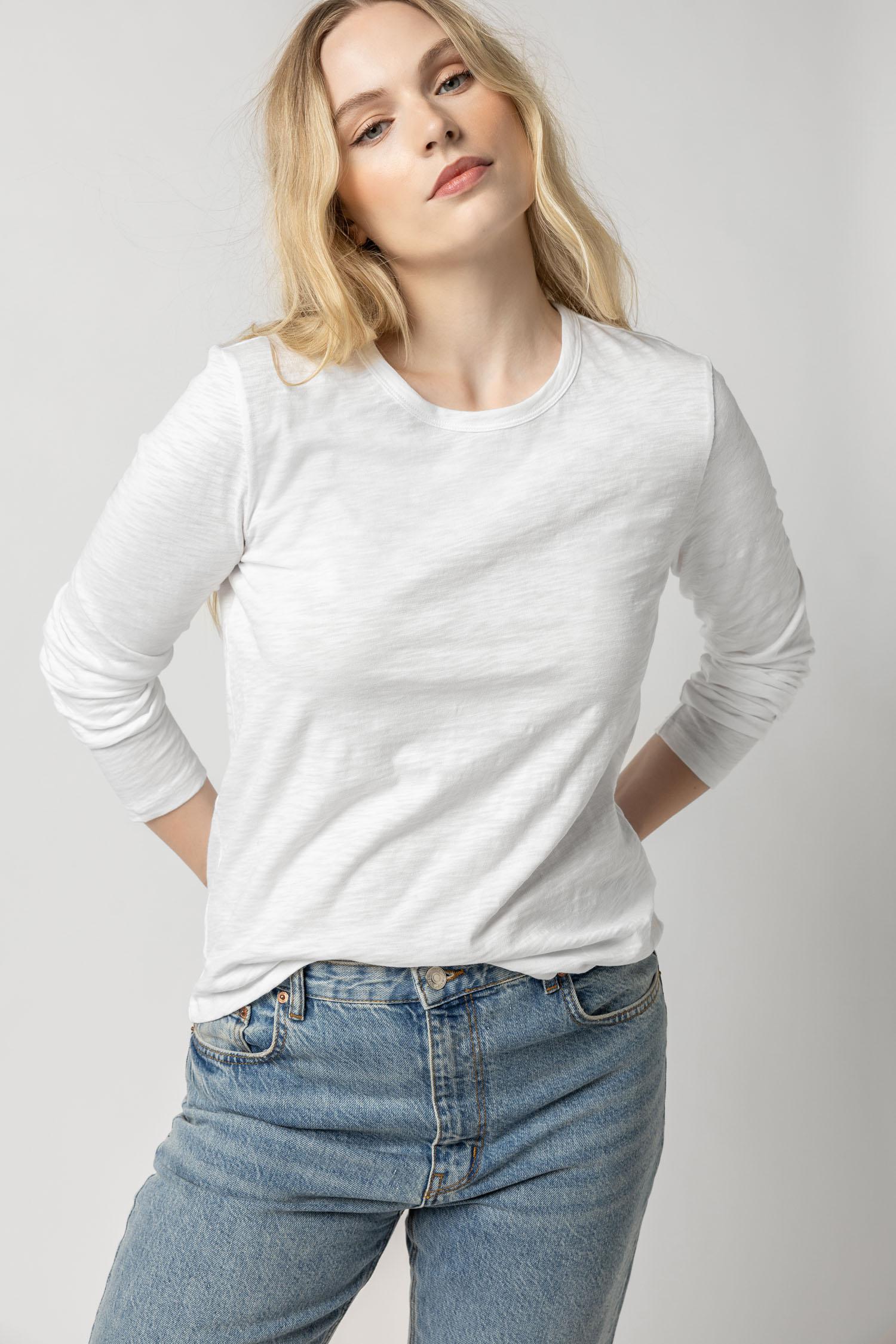 Long Sleeve Crewneck Womens Top White A3