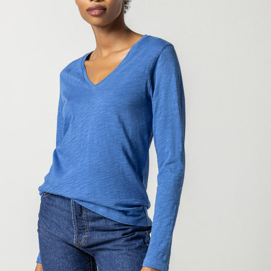 Long Sleeve V-Neck in color Admiral Image A1