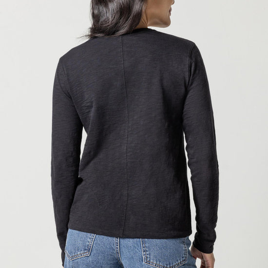 Long Sleeve V-Neck Womens Top Black A2