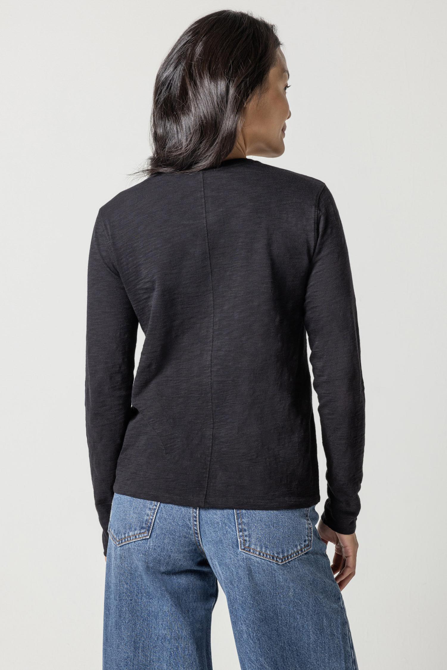 Long Sleeve V-Neck Womens Top Black A2