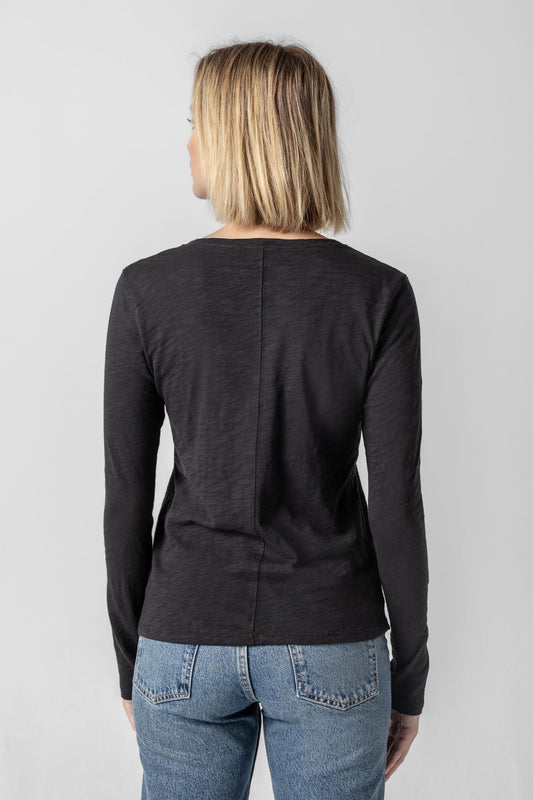 Long Sleeve V-Neck Womens Top Black A2