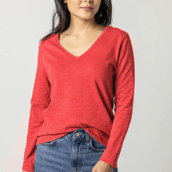 Long Sleeve V-Neck Womens Top Cinnabar A1