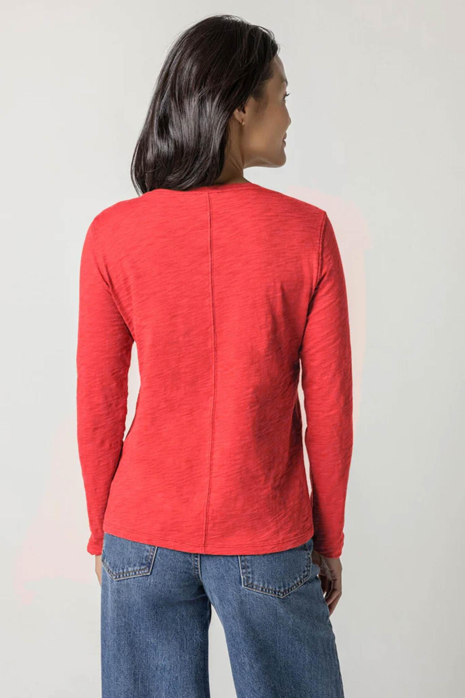 Long Sleeve V-Neck Womens Top Cinnabar A2