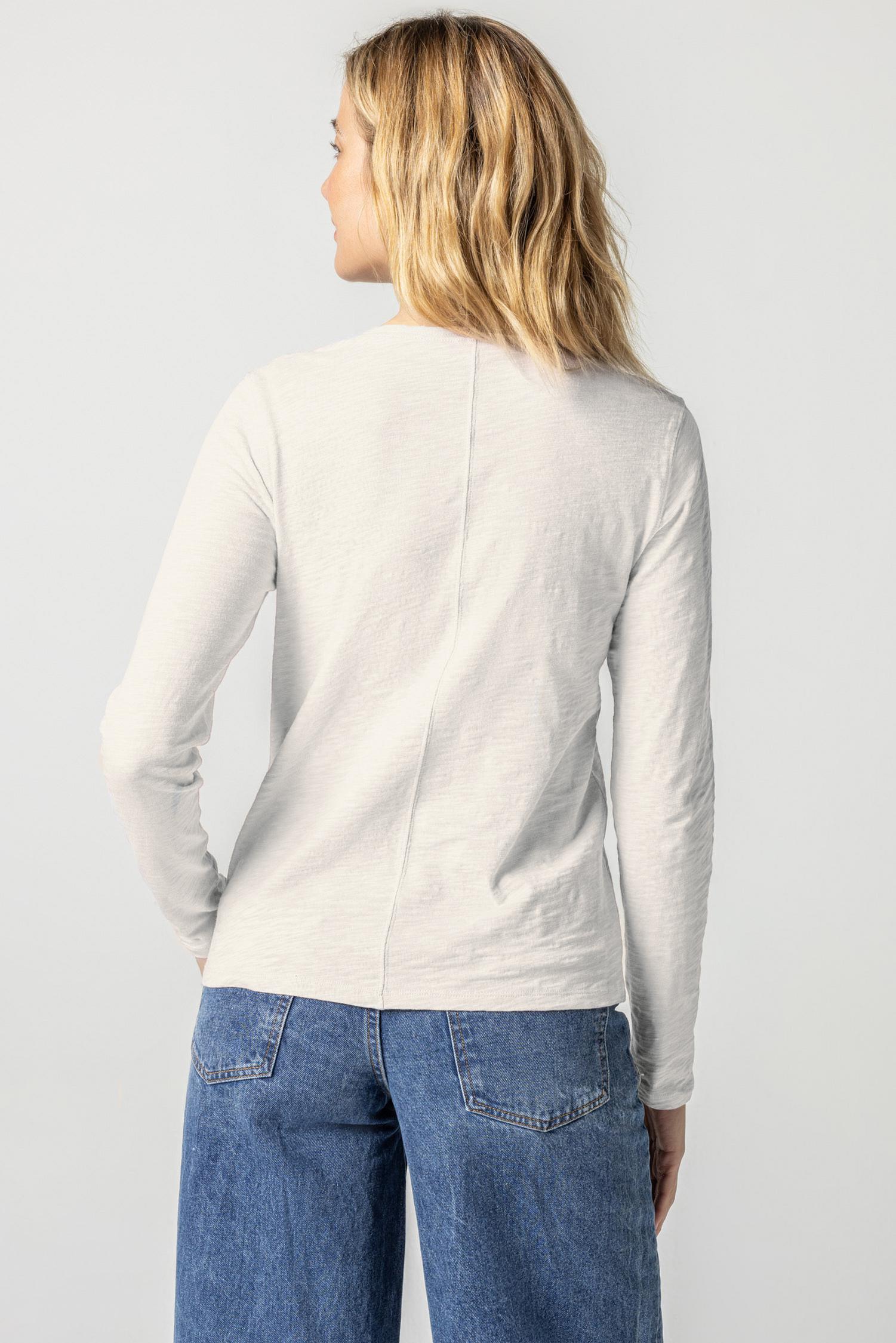 Long Sleeve V-Neck Womens Top Ecru A2