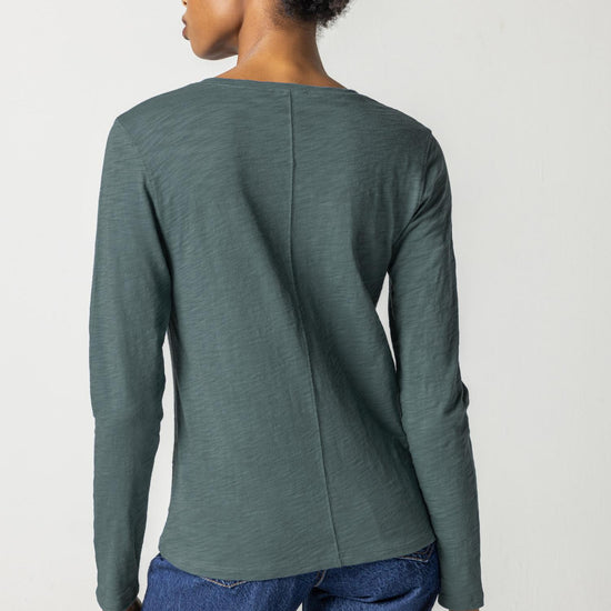 Long Sleeve V-Neck in color Evergreen Image A2