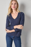 Long Sleeve V-Neck Womens Top Navy A1
