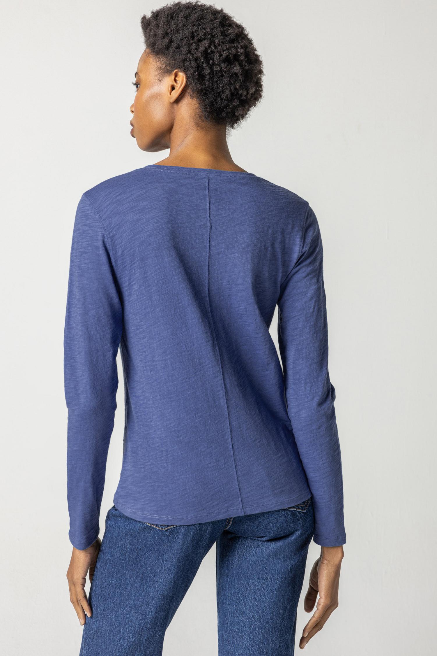 Long Sleeve V-Neck Womens Top Navy A2