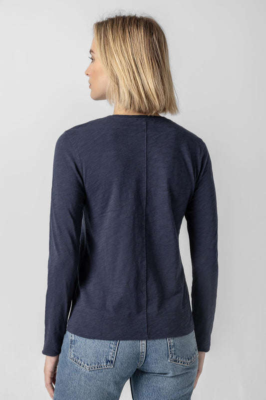 Long Sleeve V-Neck in color Navy Image A2