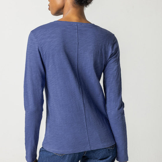 Long Sleeve V-Neck Womens Top Navy A2