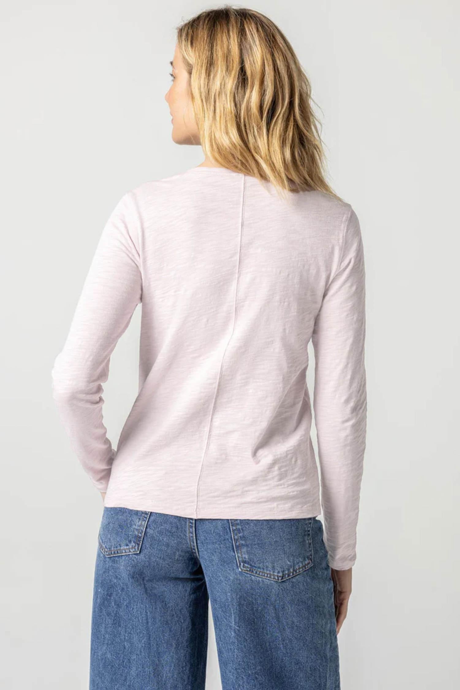 Long Sleeve V-Neck Womens Top Soft Orchid A2