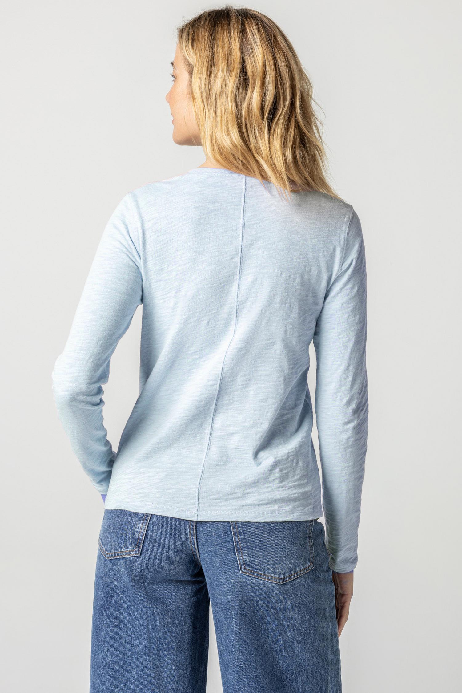 Long Sleeve V-Neck Womens Top Steel Blue A2