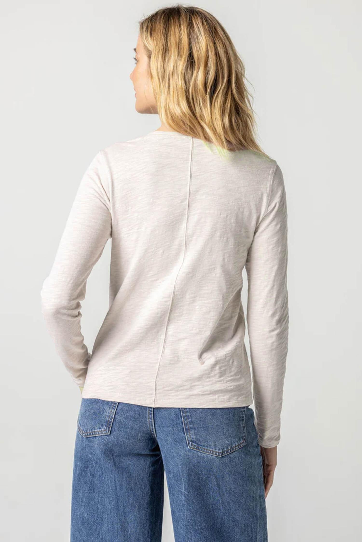 Long Sleeve V-Neck Womens Top Talc A2