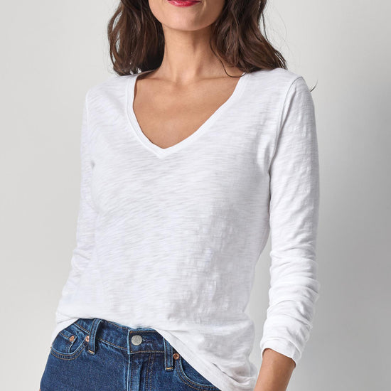 Long Sleeve V-Neck Womens Top White A1