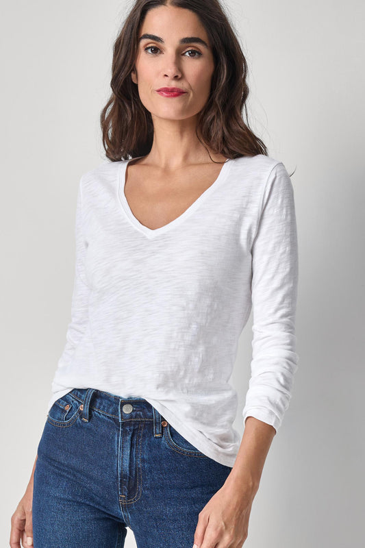 Long Sleeve V-Neck Womens Top White A1