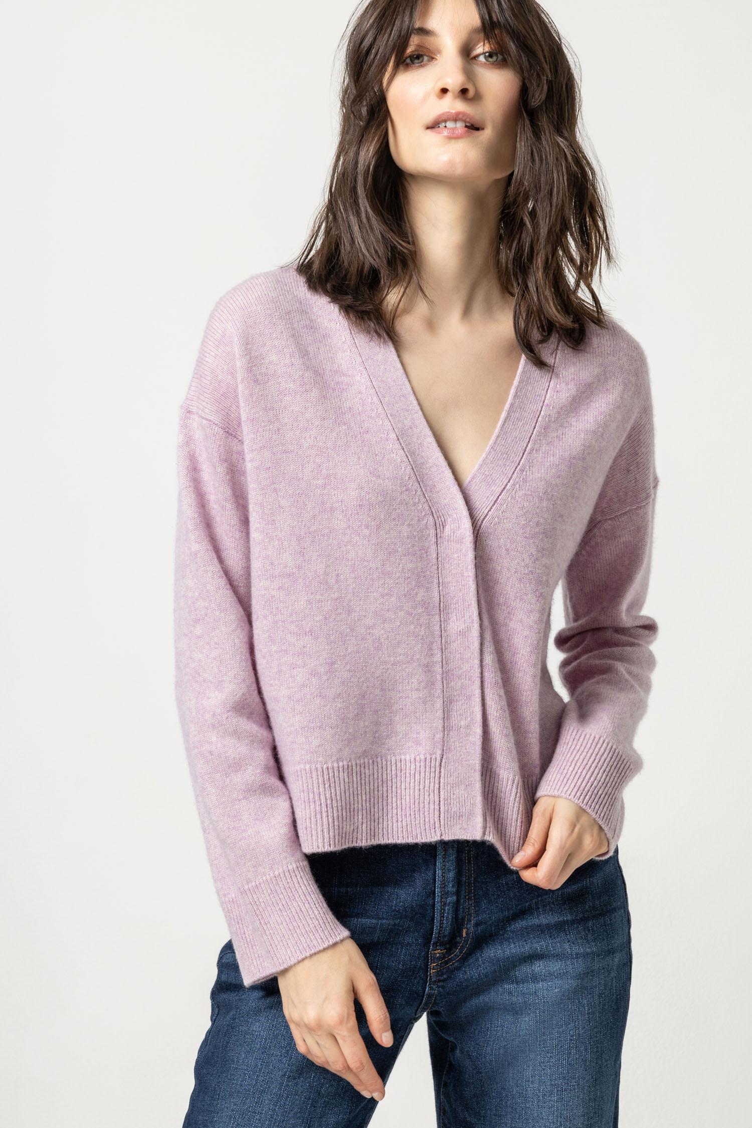 Snap Front Cardigan Sweater Womens Sweater Lilac A1