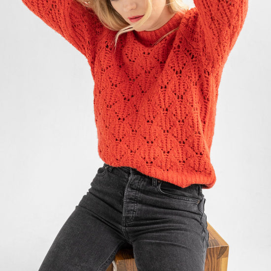 Novelty Stitch Crewneck Sweater Womens Sweater Lava C2