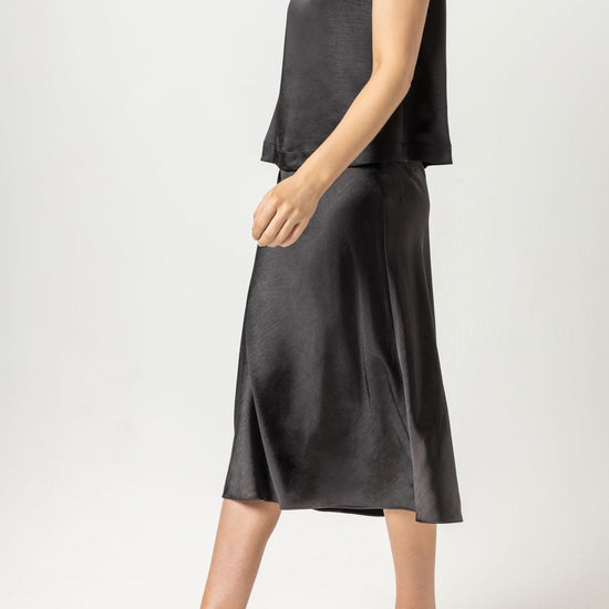 Bias Cut Satin Skirt Womens Skirt Black A1