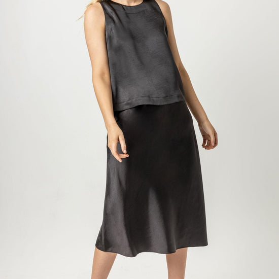 Bias Cut Satin Skirt Womens Skirt Black A3