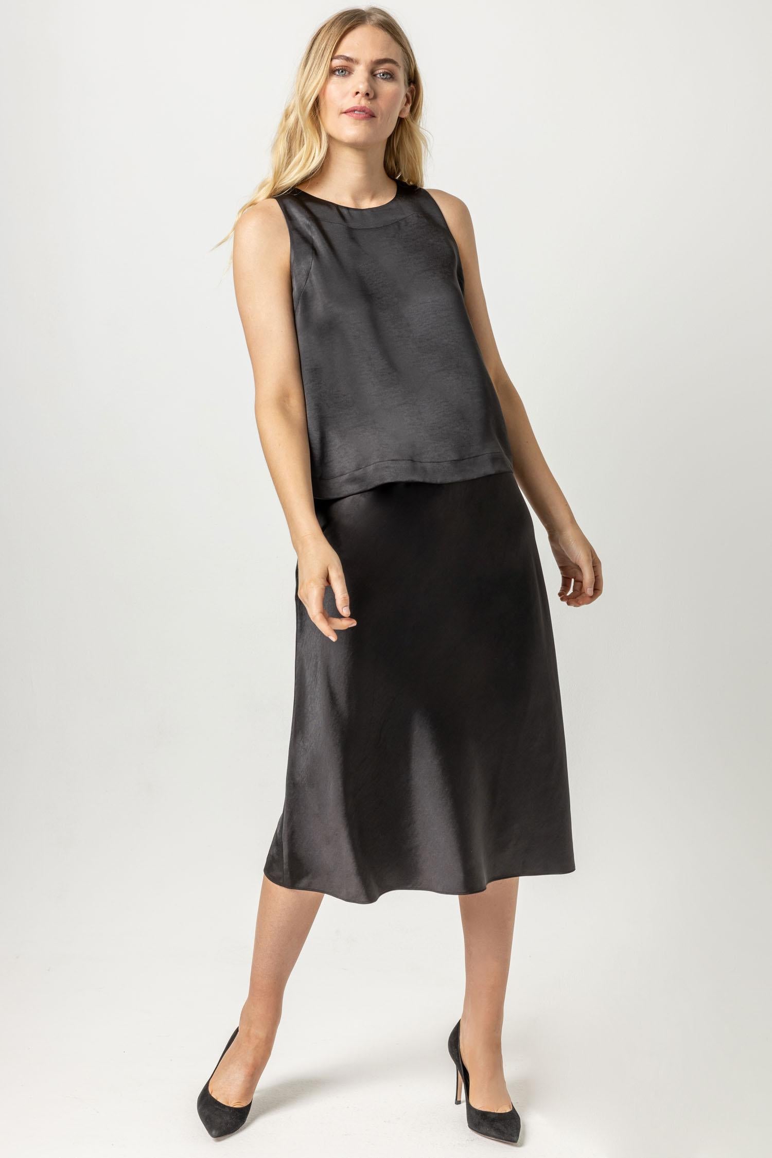 Bias Cut Satin Skirt Womens Skirt Black A3