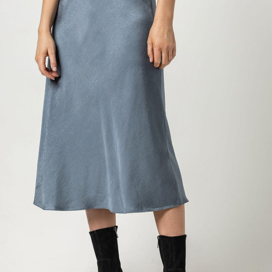 Bias Cut Satin Skirt Womens Skirt Slate Blue A1