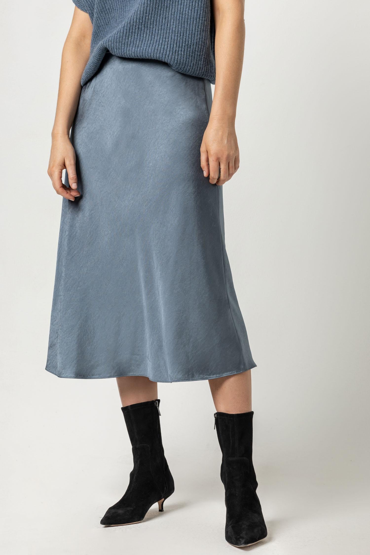 Bias Cut Satin Skirt Womens Skirt Slate Blue A1