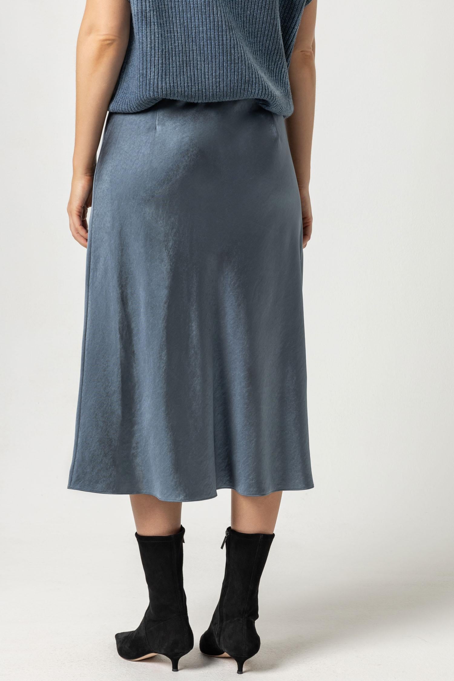 Bias Cut Satin Skirt Womens Skirt Slate Blue A2