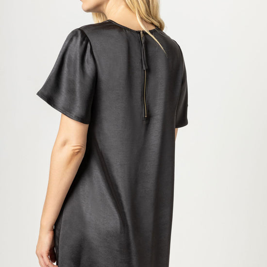 Flutter Sleeve Satin Dress Womens Dress Black A2