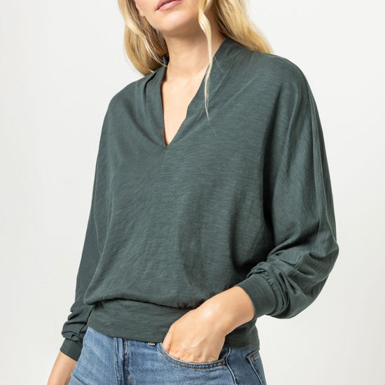 Full Sleeve Split Neck Dolman Womens Top Elm A1